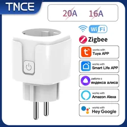 TNCE Tuya wifi/Zigbee 소켓 EU 플러그 16/20A 스마트 전원 모니터 원격 제어 Alexa Google Home Alice가 포함 된 스마트 라이프 APP 음성