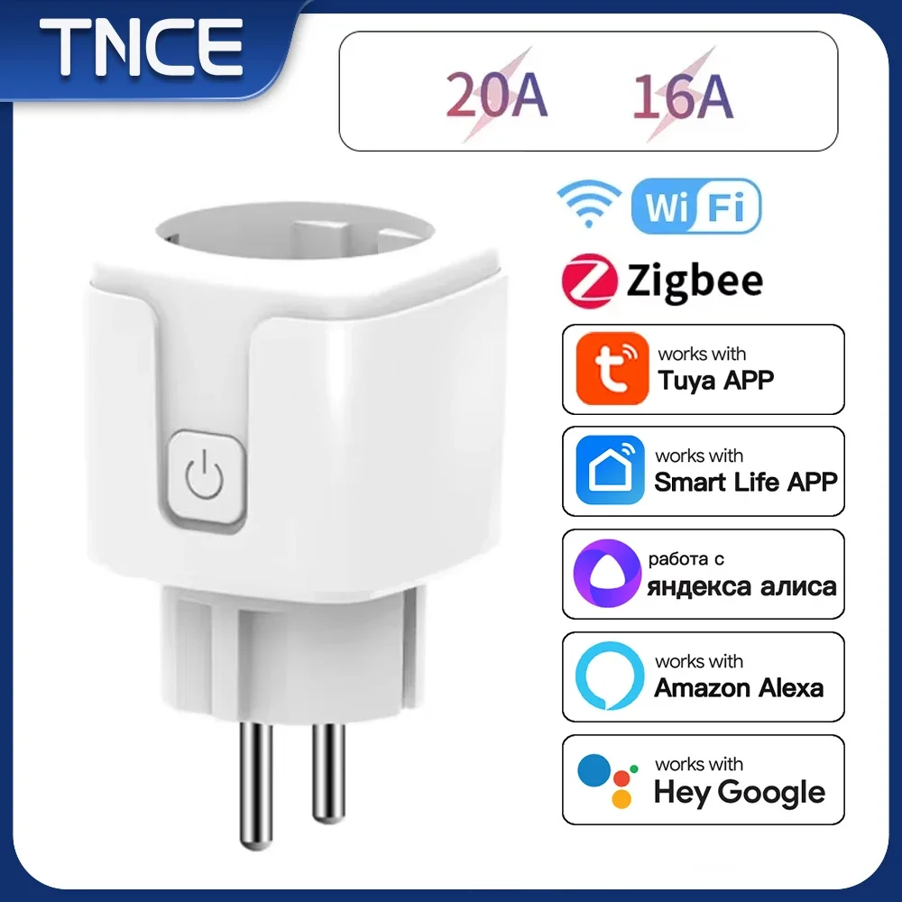 TNCE 투야 와이파이 지그비 소켓, 스마트 전원 모니터 리모컨, 스마트 라이프 앱 음성, 알렉사 구글 홈 앨리스, EU 플러그, 16 20A 