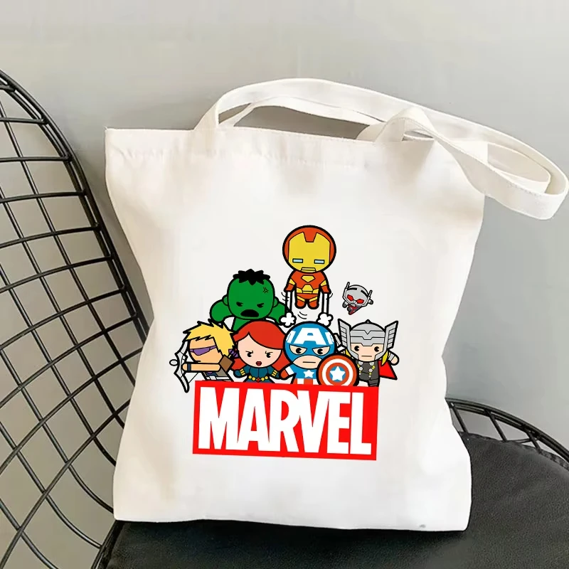 

Холщовые сумки Marvels Avengers, Человек-паук, мультяшная аниме-фигурка, сумка на плечо для мальчиков и девочек, кавайная сумка большой вместительности, подарки