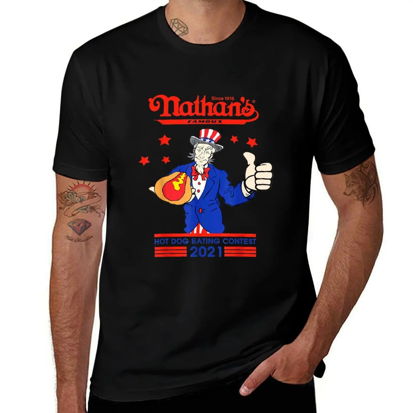 Nathans-Hot-Dog-Eating-Contest-2021-Joey-Chestnut T-Shirt Vintage Style Printed Top