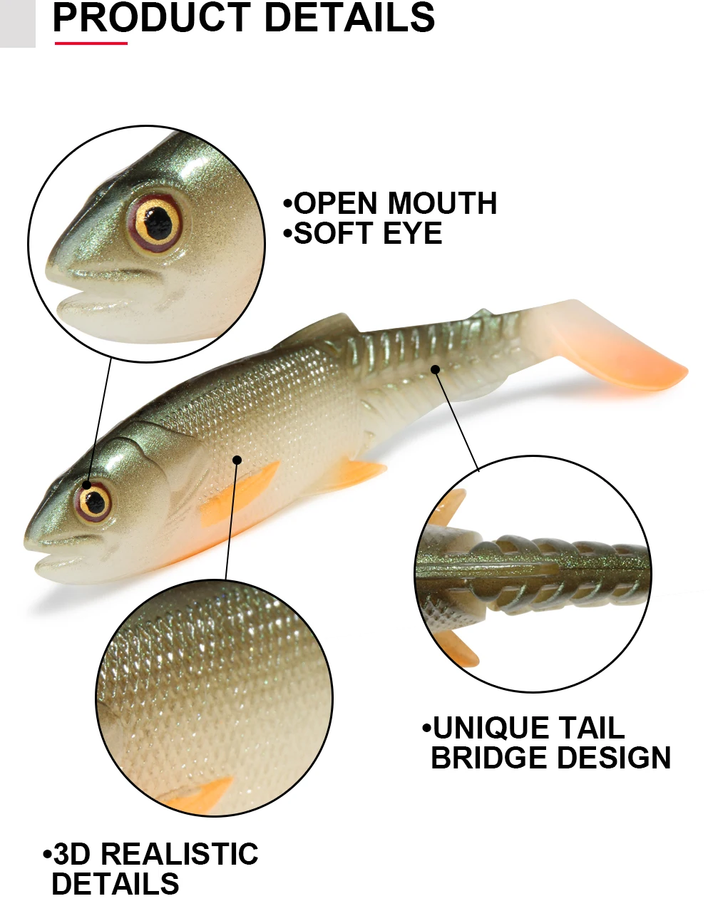 Spinpoler Predator Weicher Angelköder Swimbait Paddle Tail Silikon Cannibal Künstlicher Köder Offener Mund Jig Head Bass Sea Wobbler – Detail 3