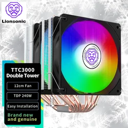 Lionsonic 6 Heat Pipes Dual Tower CPU Cooler High Performance 120MM PWM Fan For LGA2011 115X 1200 1700 AM5 AM4 CPU Cooling Fan
