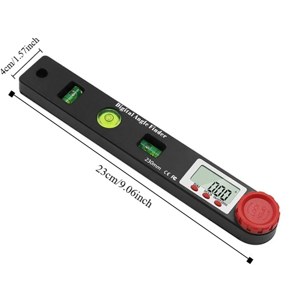 0-999.95 °   Pencari Sudut Digital 4 in 1 Tampilan Digital Penggaris Sudut Pengukur 230mm dengan Gelembung Vertikal Horisontal Multifungsi