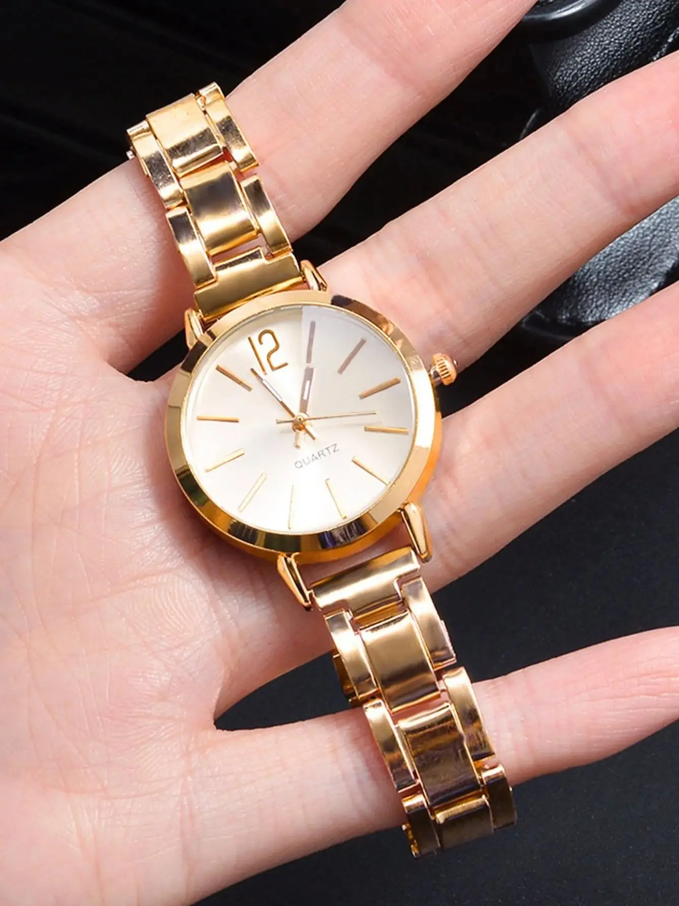 Fashion gold graduated compact women\'s quartz watch and LOVE bracelet set watch gift daily travel wear