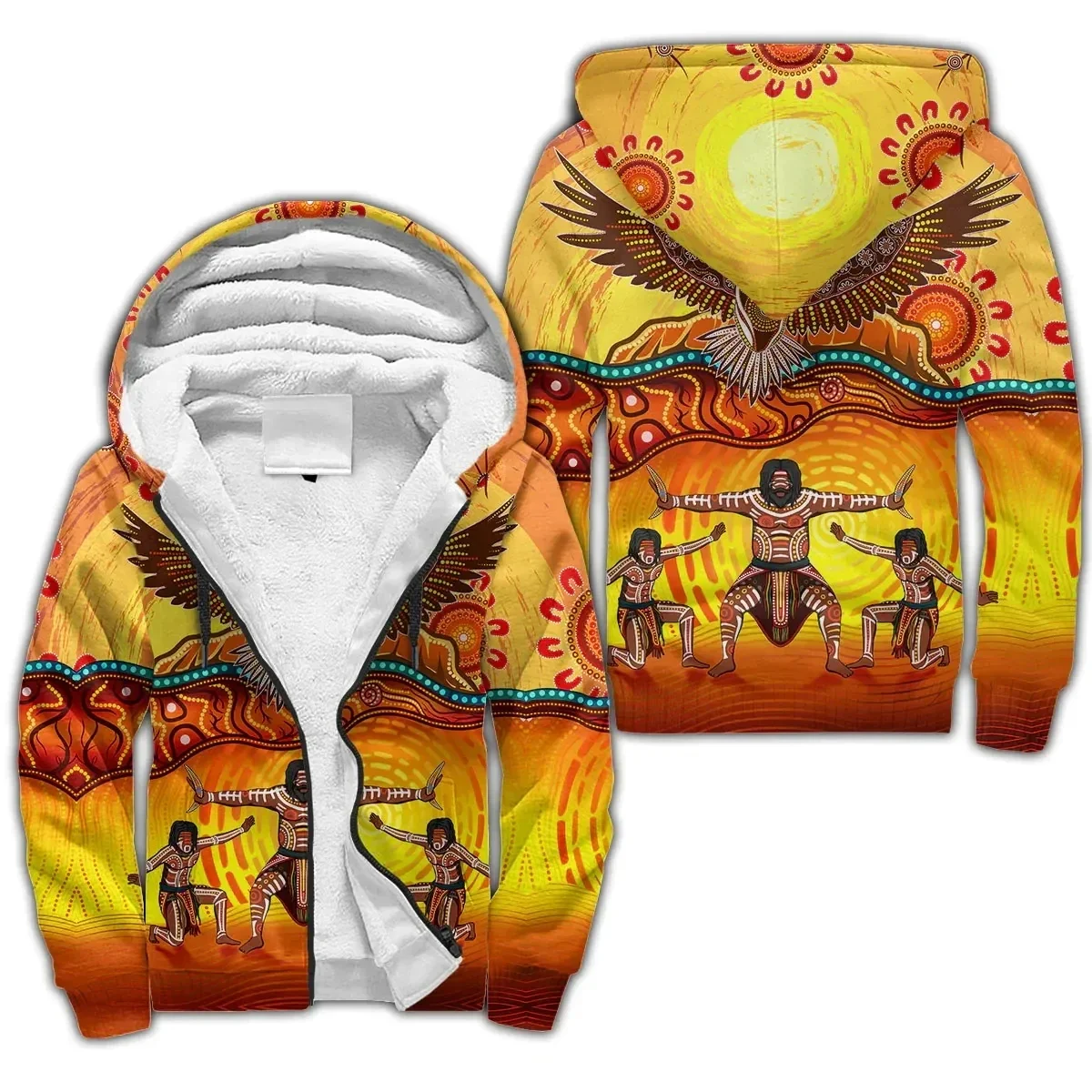 

Fashion Aboriginal Indigenous Australia Kangaroo 3D Printed Men's Fleece zipper Hoodies Unisex Winter Warm thicken Jacket Coat