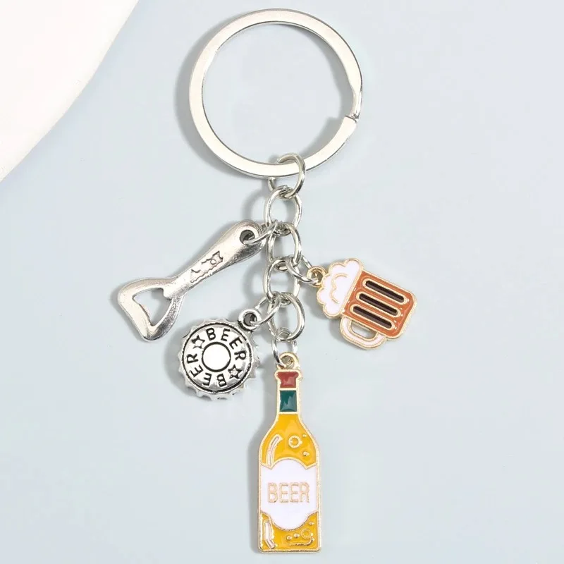 Beer Bottle Opener Keychain Bar Man Women DIY Handmade Keyring Charms Women Jewelry Accessories Pendant Gifts Fashion