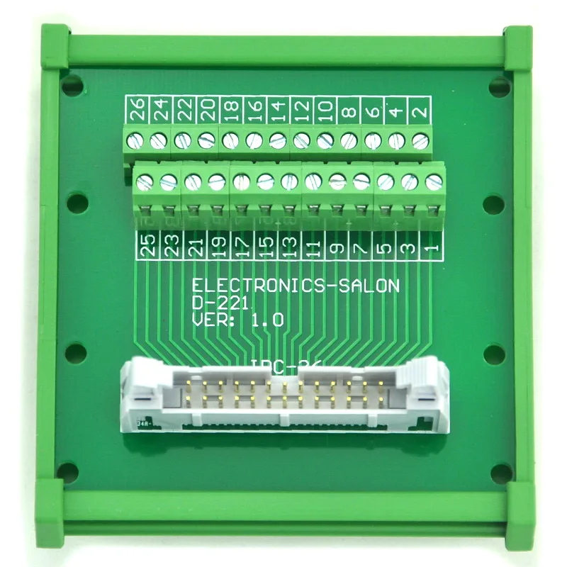 ELECTRONICS-SALON IDC-26 DIN Rail Mounted Interface Module, Breakout Board, Terminal Block.