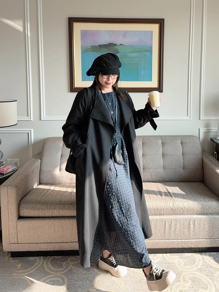 

VOGANA Large Size Women's Linen Windbreaker Jaet Medium Length Loose Fit 3D Tailoring Spring Commute Sle Korean Faion