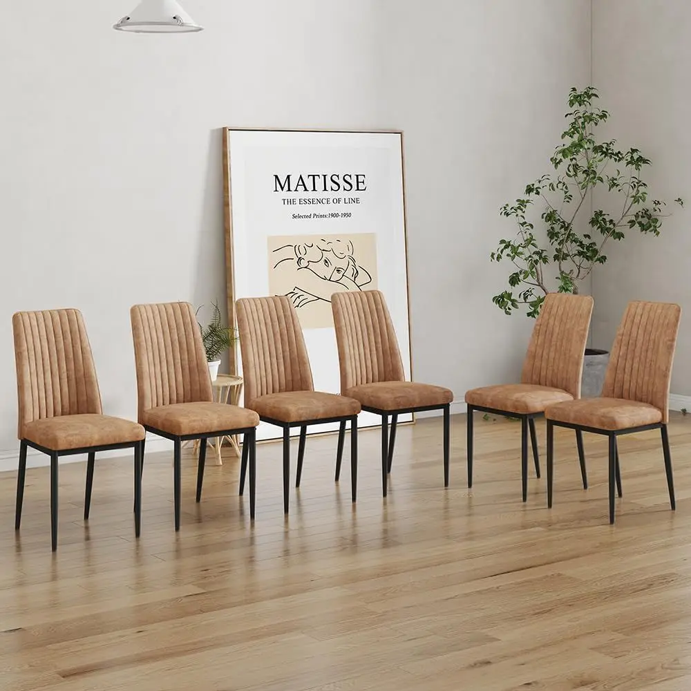 

Set of 6 Comfortable Dining Chairs with Metal Frame and Suede Fabric for Kitchen or Living Room
