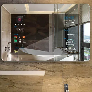 2020 Modern Style Rectangle Illuminated Bathroom TV Customized LED Defogger Android Smart Magic Mirror LCD for Hotel Bedroom Use