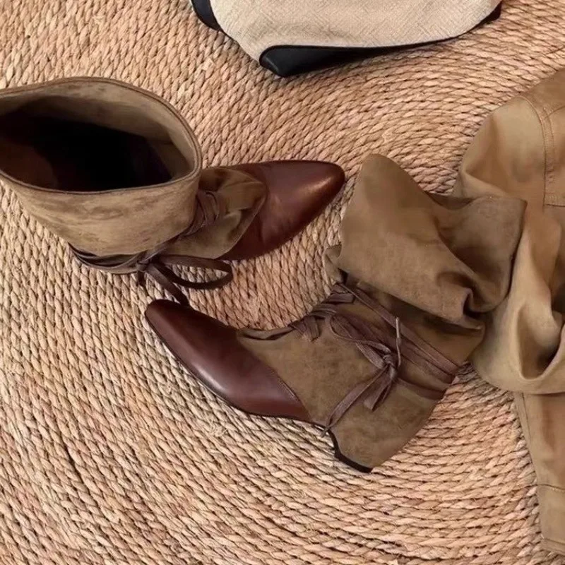Retro Relaxed Pointed-toe Western Denim Block Heel Shoes 2026 Spring and Summer New Versatile Block Heel Stacking Boots view 5