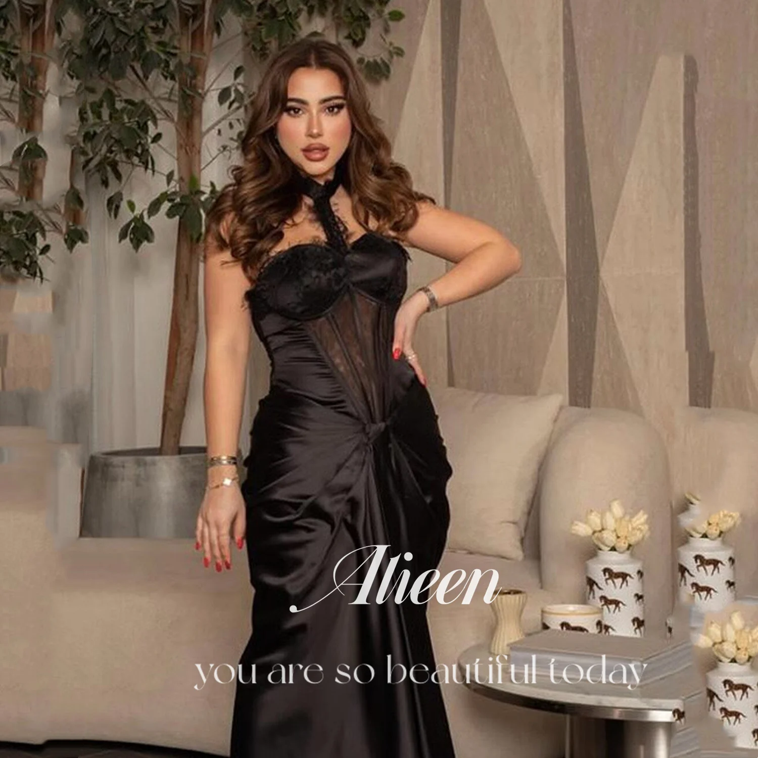 

Aileen Sweetheart Women's Evening Dress Vestidos De Festa Womens Dresses for Special Occasions Black Customized Satin Mermaid