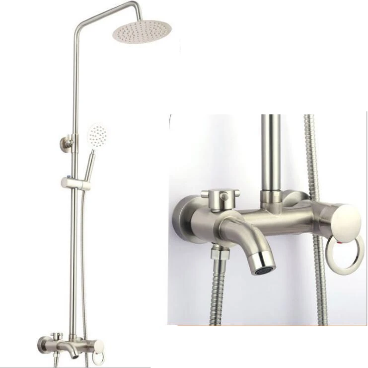 

Wholesales Brushed Nickel Bathroom Shower Set Stainless Steel Shower Faucet Set Wall Mount