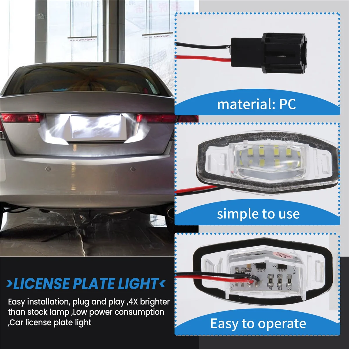 Carro LED License Plate Light, lâmpada para Accord, preto, 2pcs