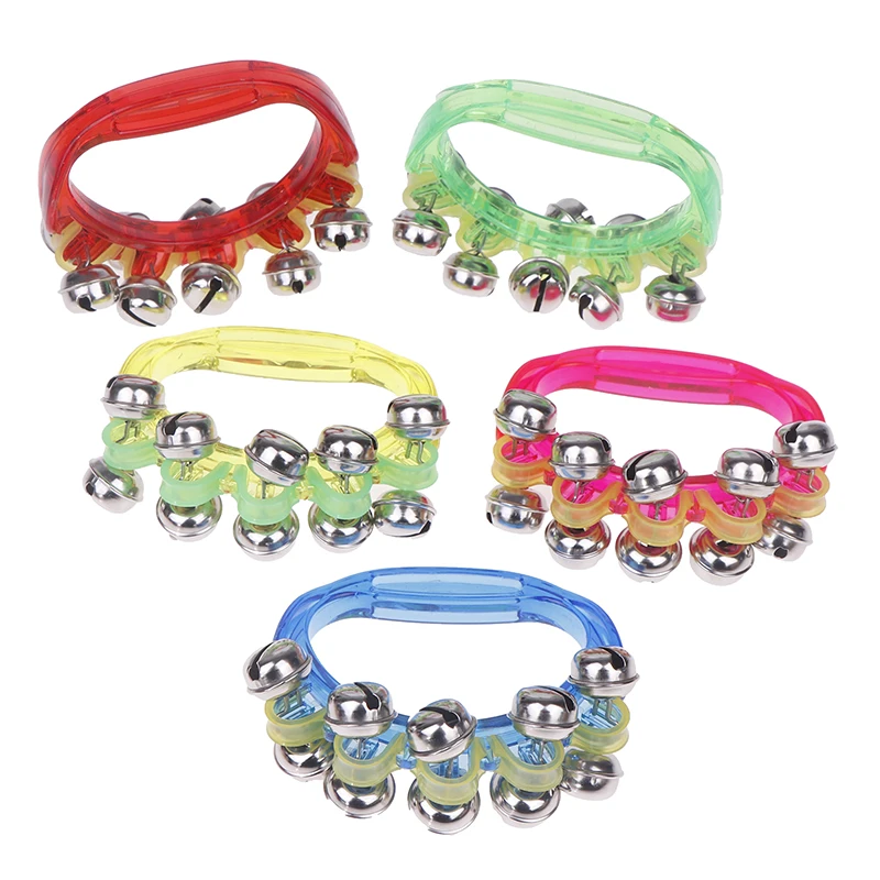 5 colori doppia fila di metallo jingles tenuto in mano percussioni mezza luna tamburelli strumento musicale per la scuola materna campana a mano giocattolo