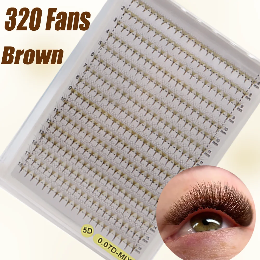 

320 Pointy Fans Brown Promade Lash 5D 6D 8D Mega Volume Russian Premade Lashes Trays For Cosplay Woman Makeup Eyelash Extension