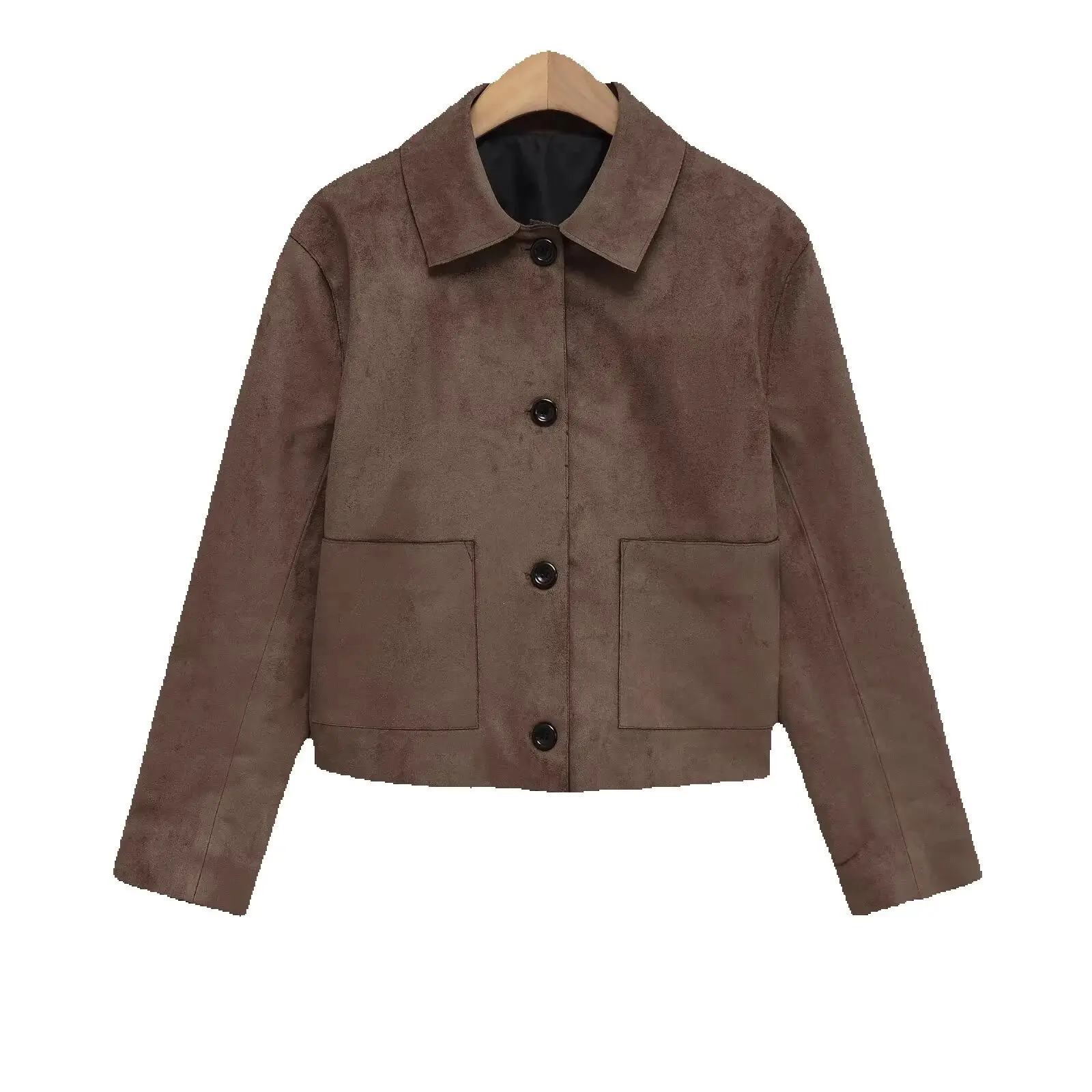 

2025 WOMAN Fashion European and American Style Autumn New Suede Short Coat Chic Lapel All-match Long Sleeve Top Outerwear Mujer
