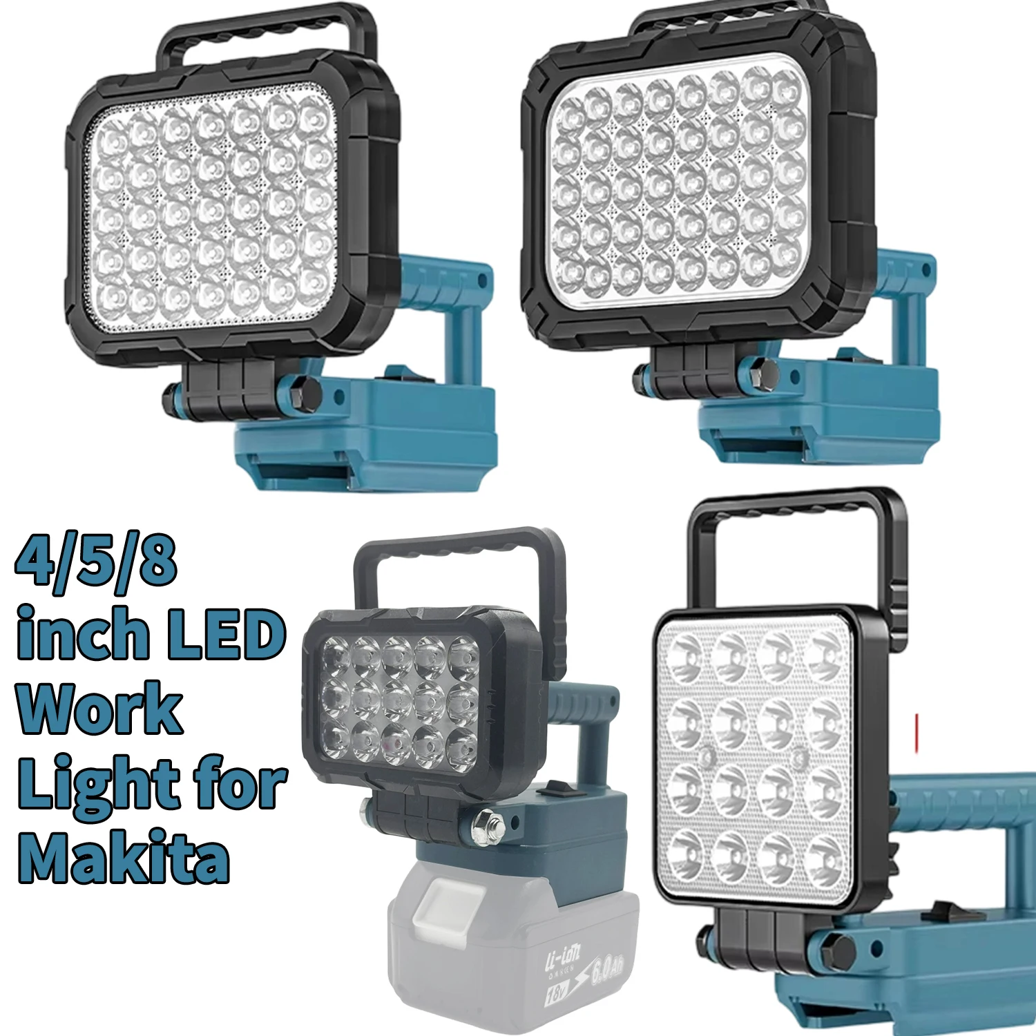 4/5/8 inch LED Work Light Compatible with for Makita 18V Battery Emergency Lamp Flashlight Torch Spotlight With Dual USB