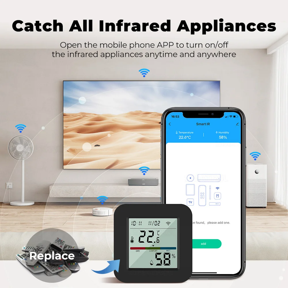 Tuya-Sensor inteligente de temperatura y humedad para el hogar, higrómetro con Control remoto Universal, infrarrojo IR, 3 en 1, WIFI, LCD