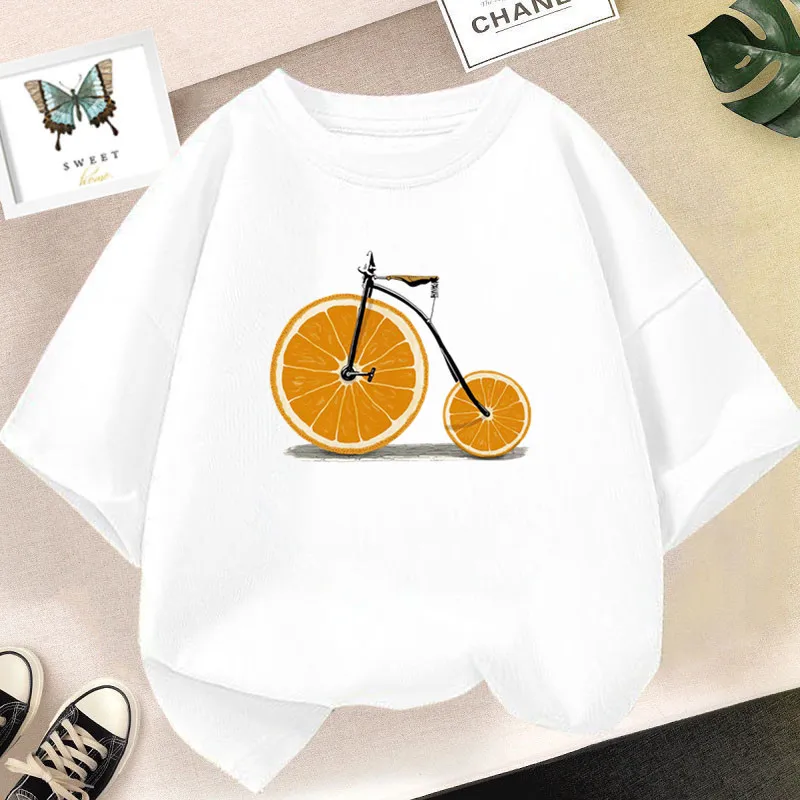 Fashion Fun Fruit Graphic T Shirts for Kids Creative T Shirt Girls Cartoon Pineapple /Watermelon Printed Short Sleeve Tops