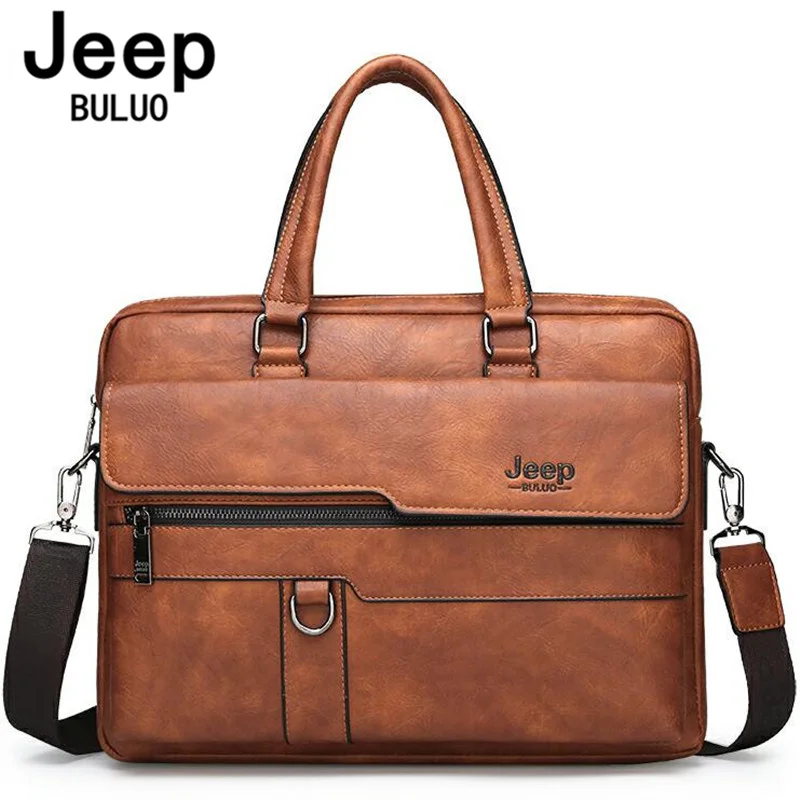 JEEP BULUO 13.3 inches Laptop Work Travel Bag Men's Business Handbag Hot Large Capacity Leather Briefcase Bags For Man