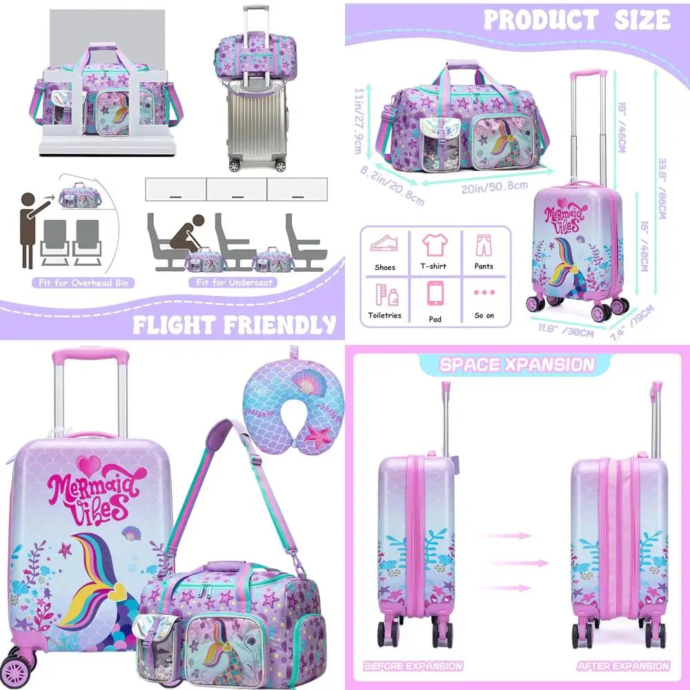 

3-Piece Kids' Hardside Spinner Luggage Set, 16 Airline Approved, Girls' Travel Suitcase