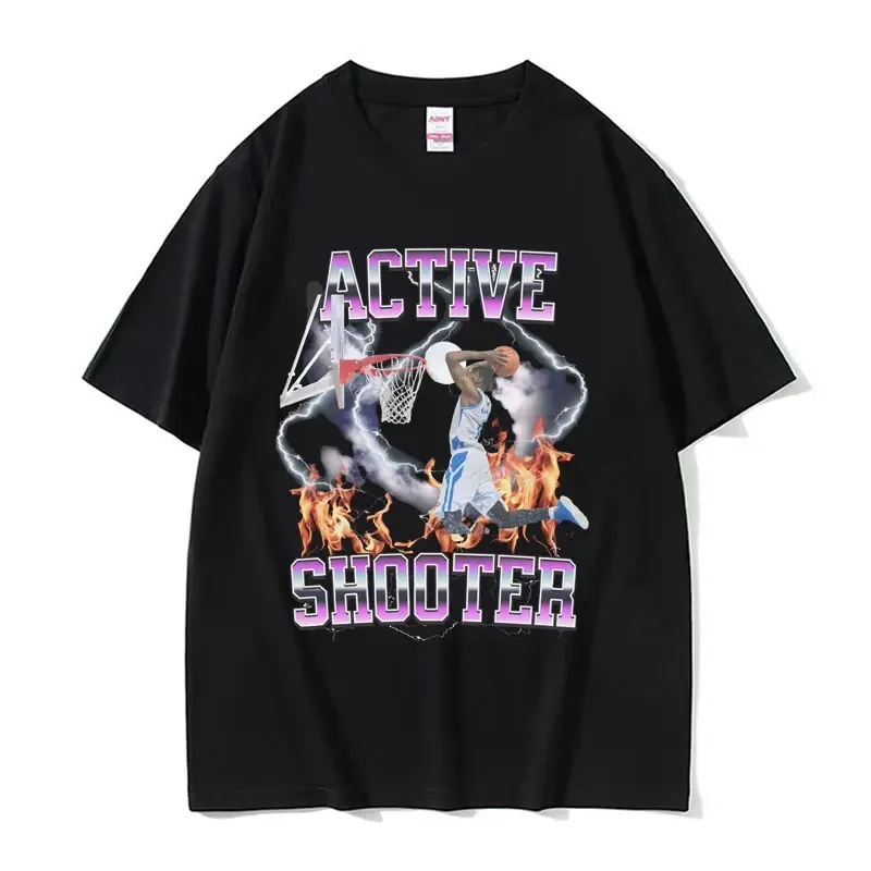 Stylish Active Shooter Tee Shirt Funny Meme Basketballer Graphic T Shirt Men Women Harajuku Style Casual T-shirt Male Streetwear