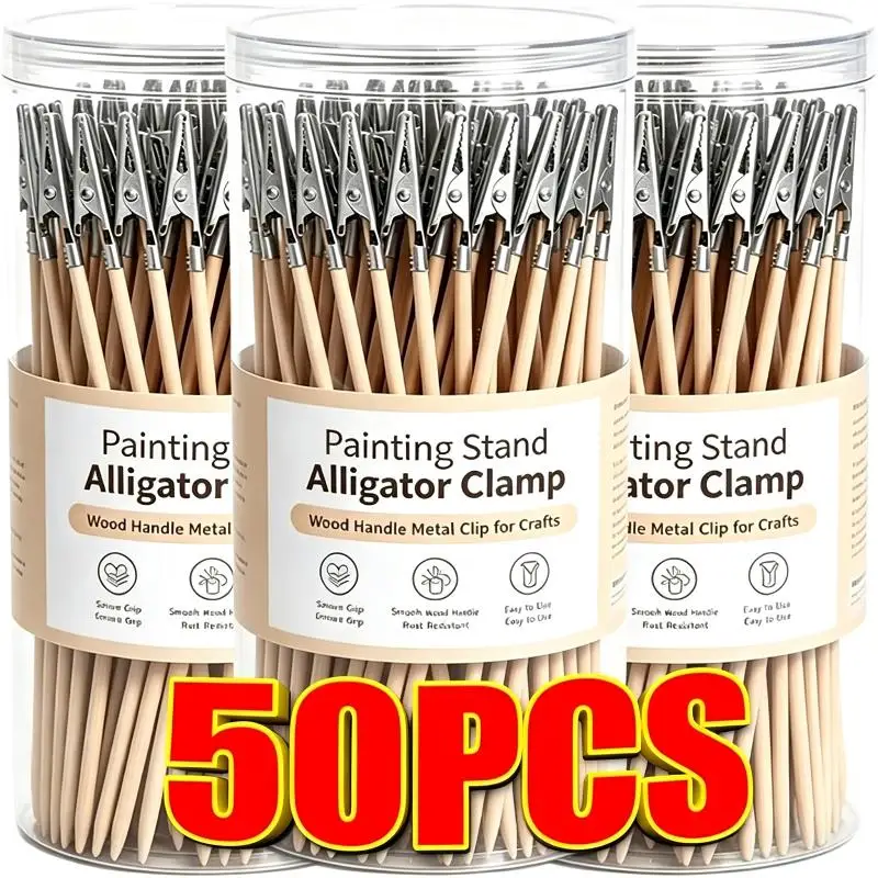 50Pcs Wood And Metal Detachable Painting Stand Alligator Clamp DIY Craft Model Painting Tools Crocodile Clip