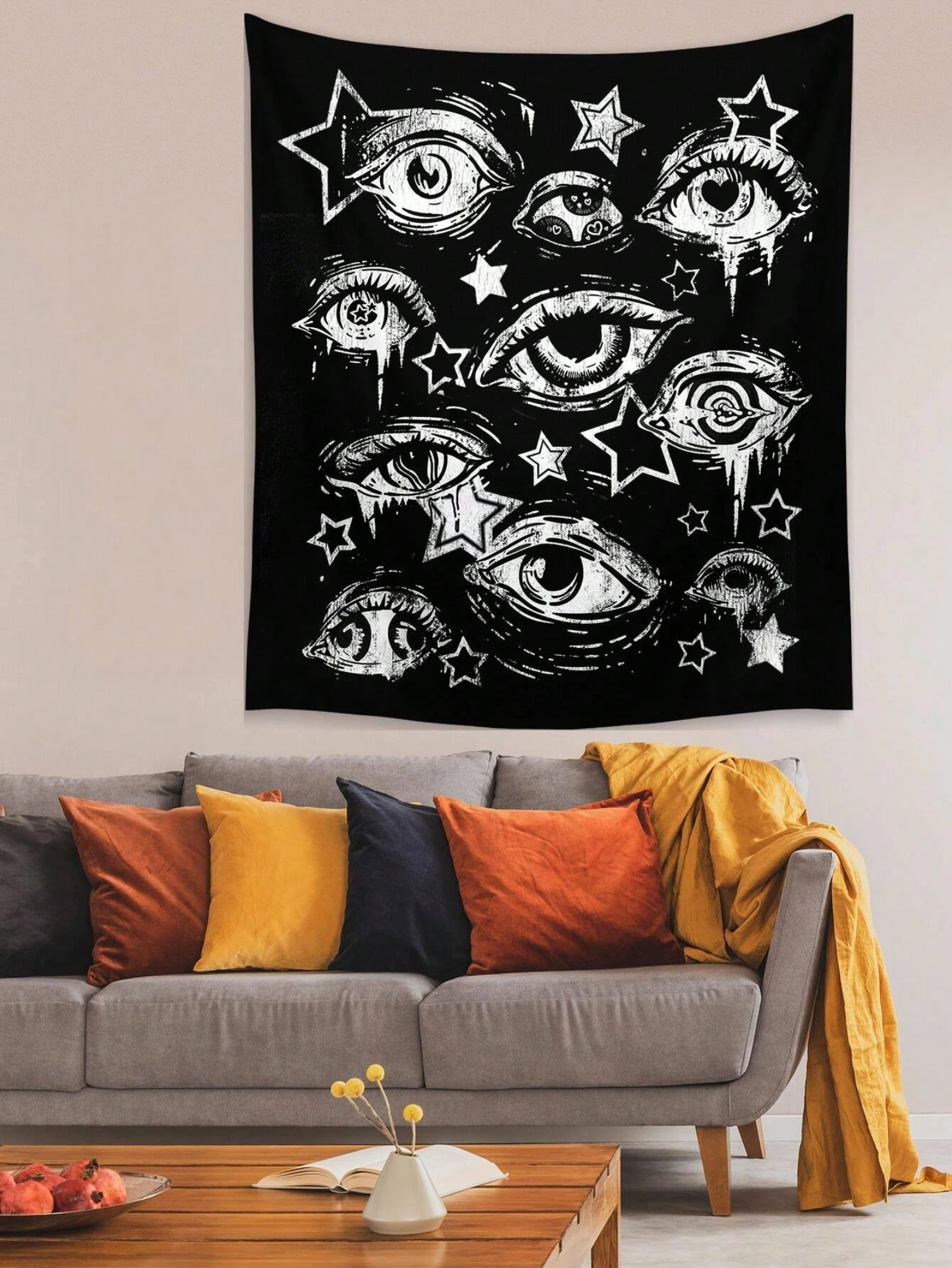 Gothic Eyes Star Pattern Tapestry Grunge Art Wall Hanging For Bedroom Dorm Lounge Home Decoration
