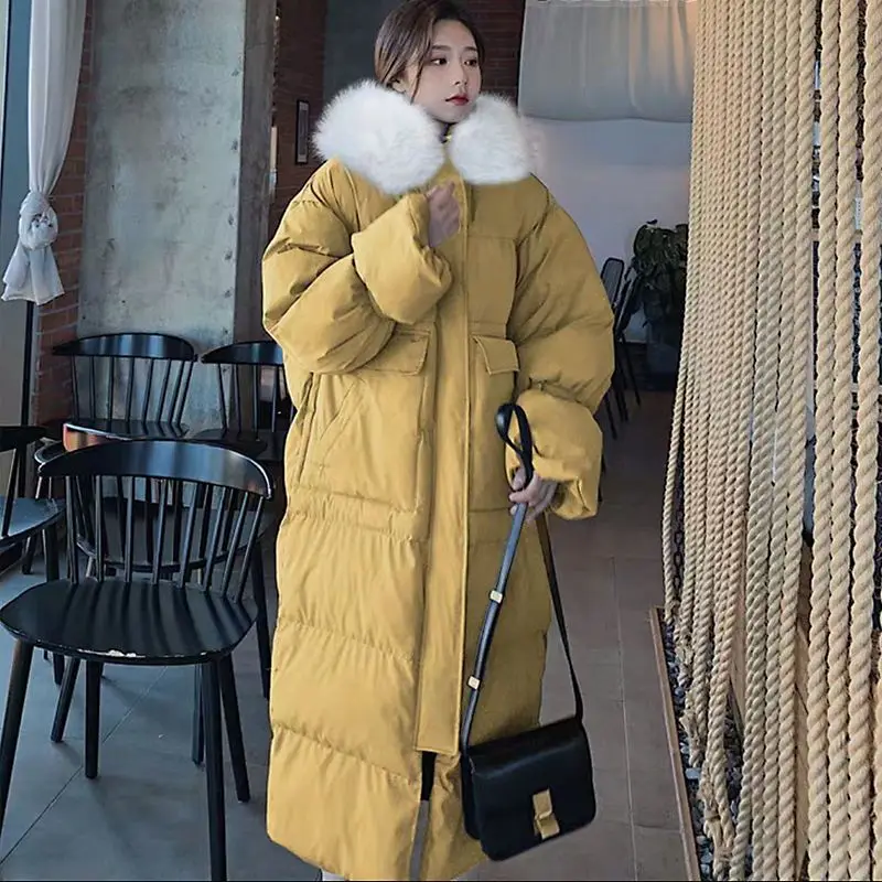 2023 New Women Down Cotton Coat Winter Jacket Female Loose Large Size Parkas Hooded Large Fur Collar Outwear Thick Warm Ouycoat