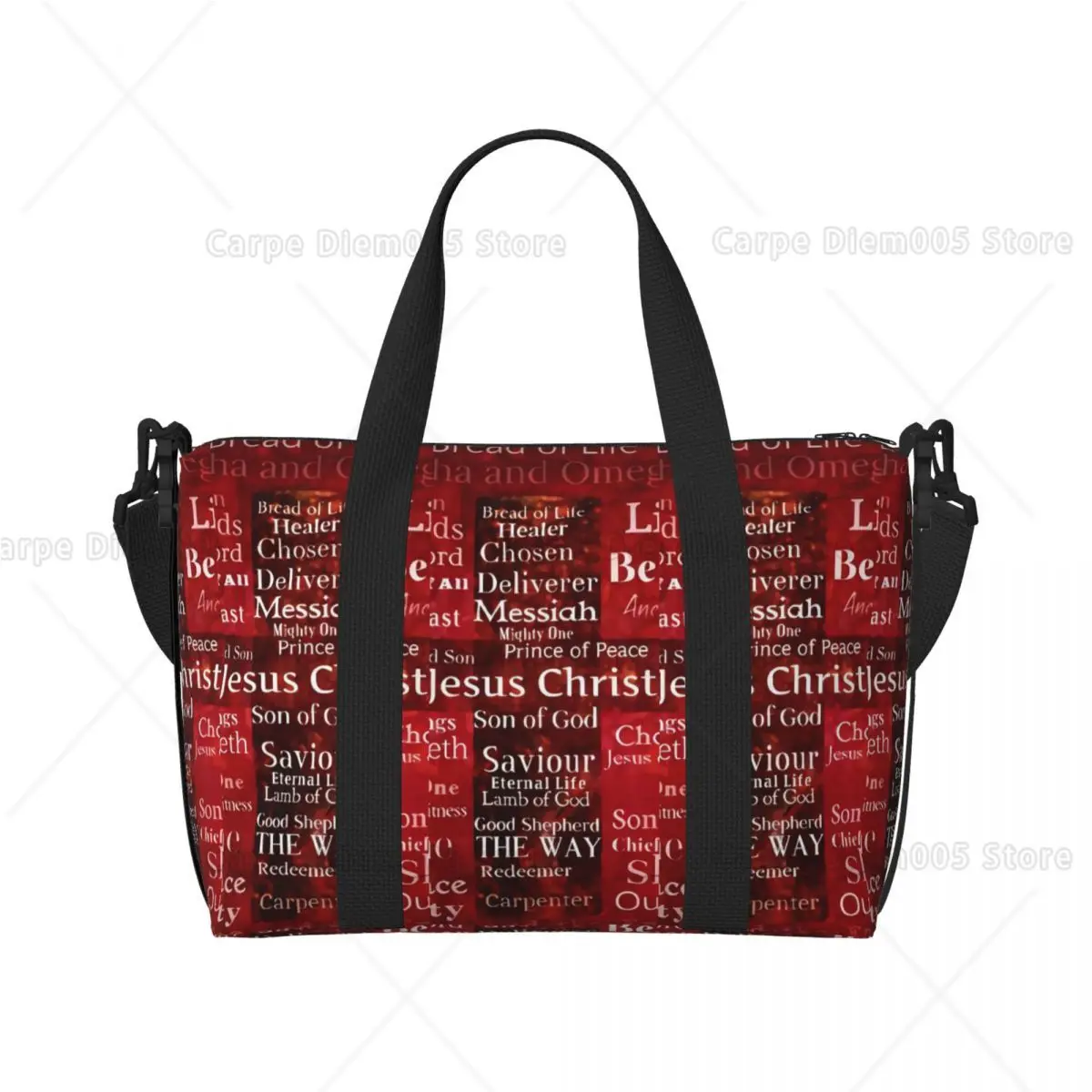

Red Christian Scripture Print Travel Tote Bag Jesus Faith Duffle Bag, Lightweight Shoulder Handbag for Gym, Weekend Trips