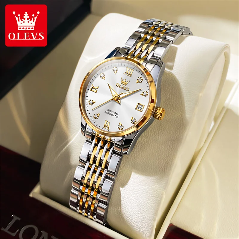 OLEVS Diamond Women Watch Automatic Mechanical Lady Wristwatch Casual Waterproof Ladies Watches Girl Clock Relogio Feminino