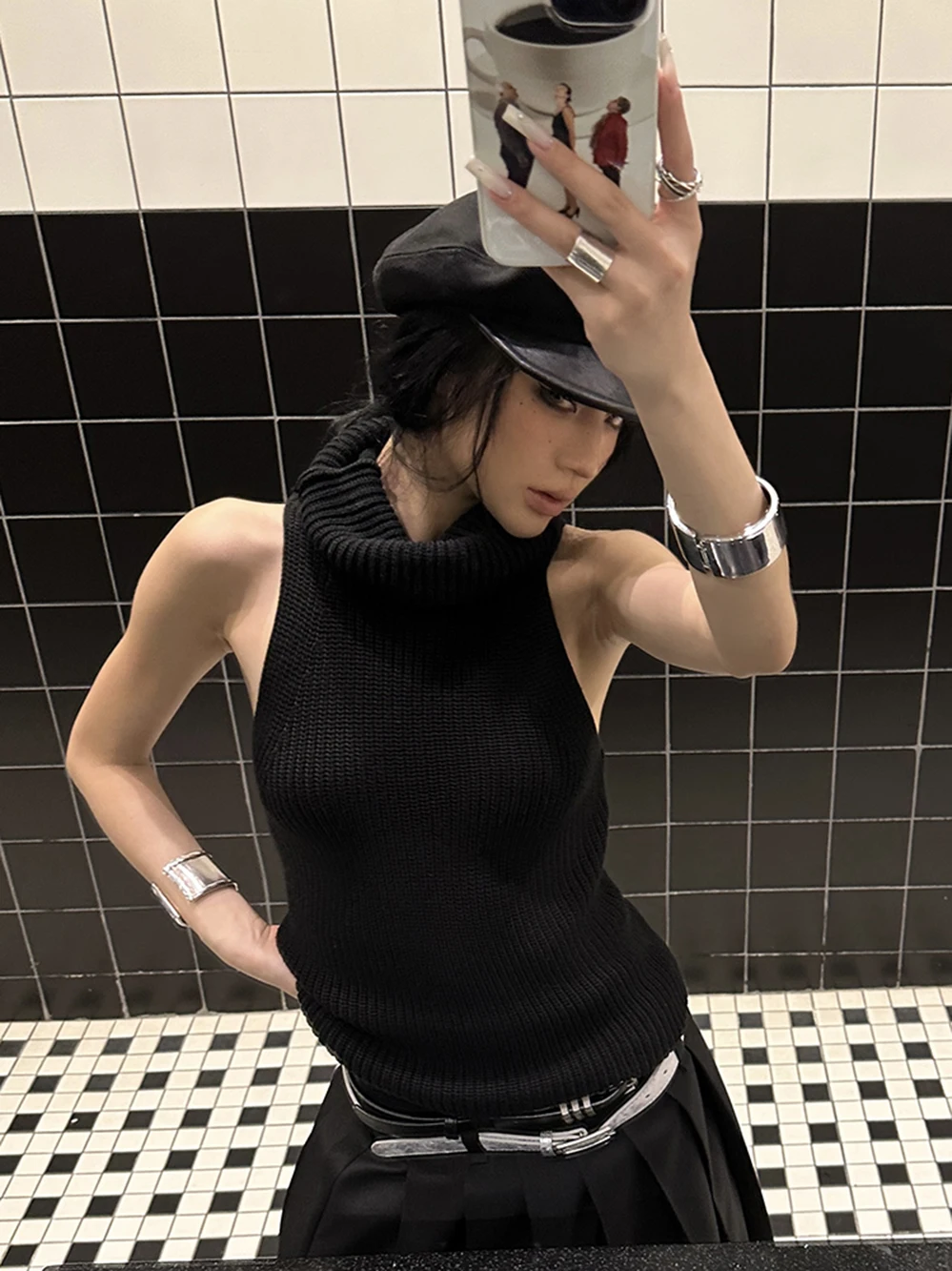 

Fanptntox High Collar Knitted Svel Base Layer Vest Women's Faion Slimming Sle New Autumn Collection Top
