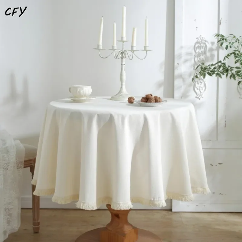 

White Minimalist Solid Thickening Round Tablecloth Table Cover Chicken Tablecloth for Table Tea Round Table Map
