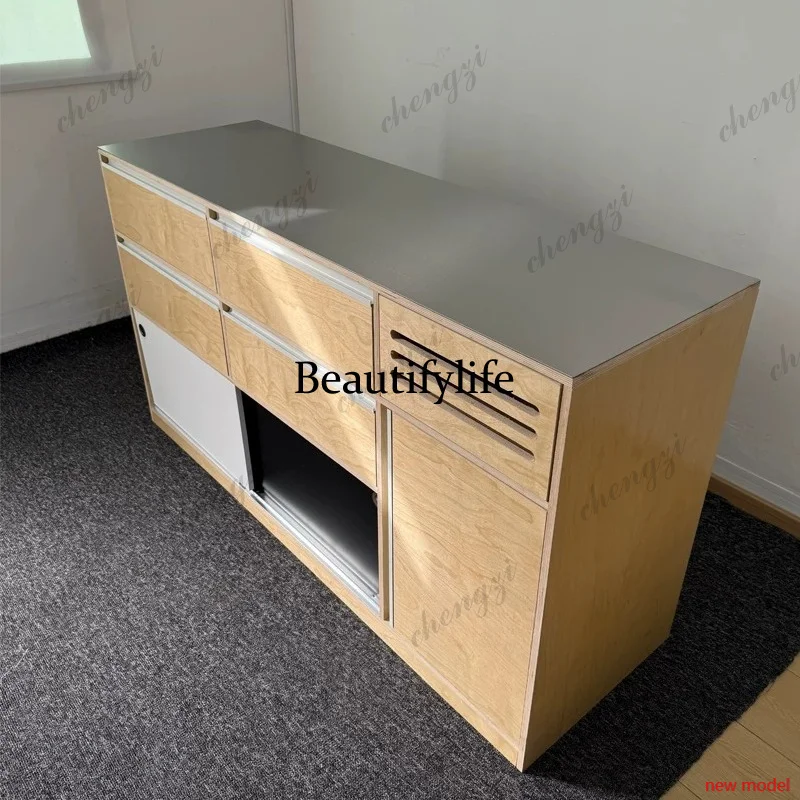 h178Light luxury office tea cabinet coffee table operation table multi-functional locker tea room bar cabinet