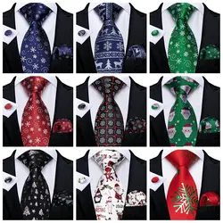 Blue Green Christmas Men tie Set with Handkerchief Cufflinks Wedding Prom Groom Accessories Perfect Gift for Men