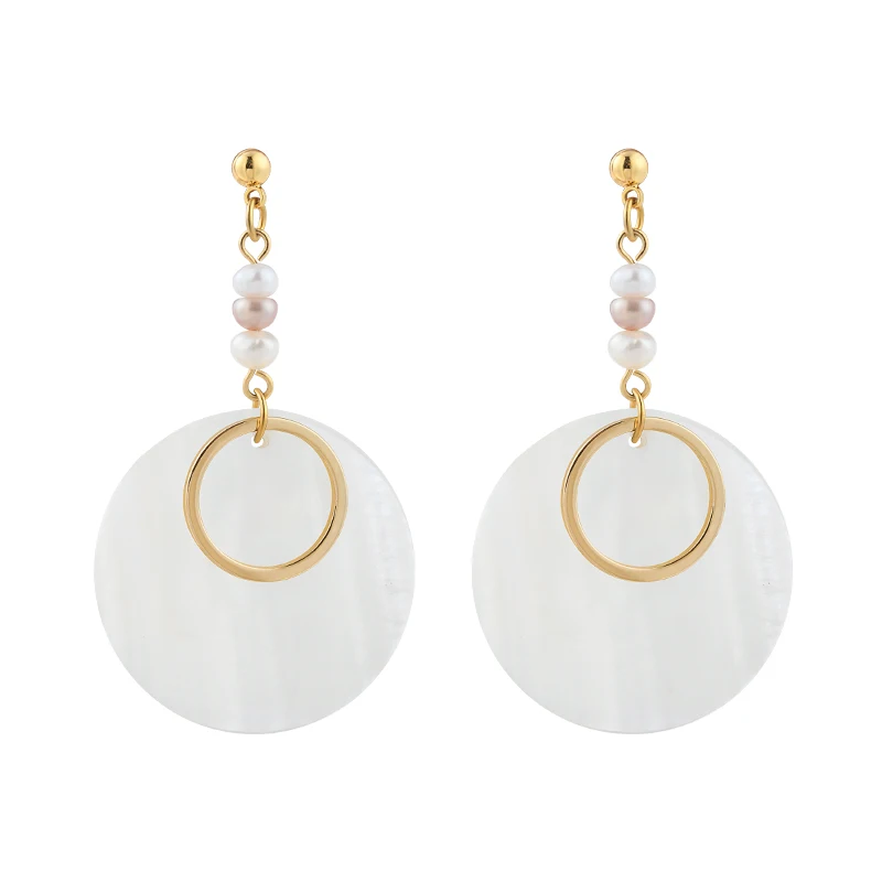 

French long round shell earrings, pearl rice beads gentle and elegant temperament earrings