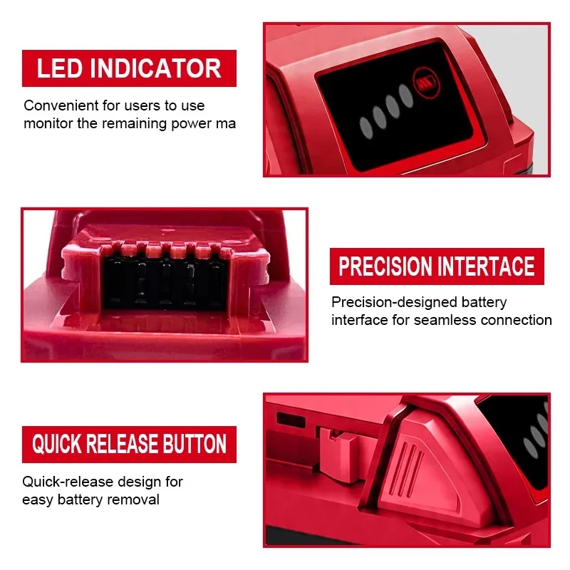 Compatible with Milwaukee M18 Battery  with 18650 lithium 18V 6.0Ah  Power Tool batteries all models are stable, explosion-proof