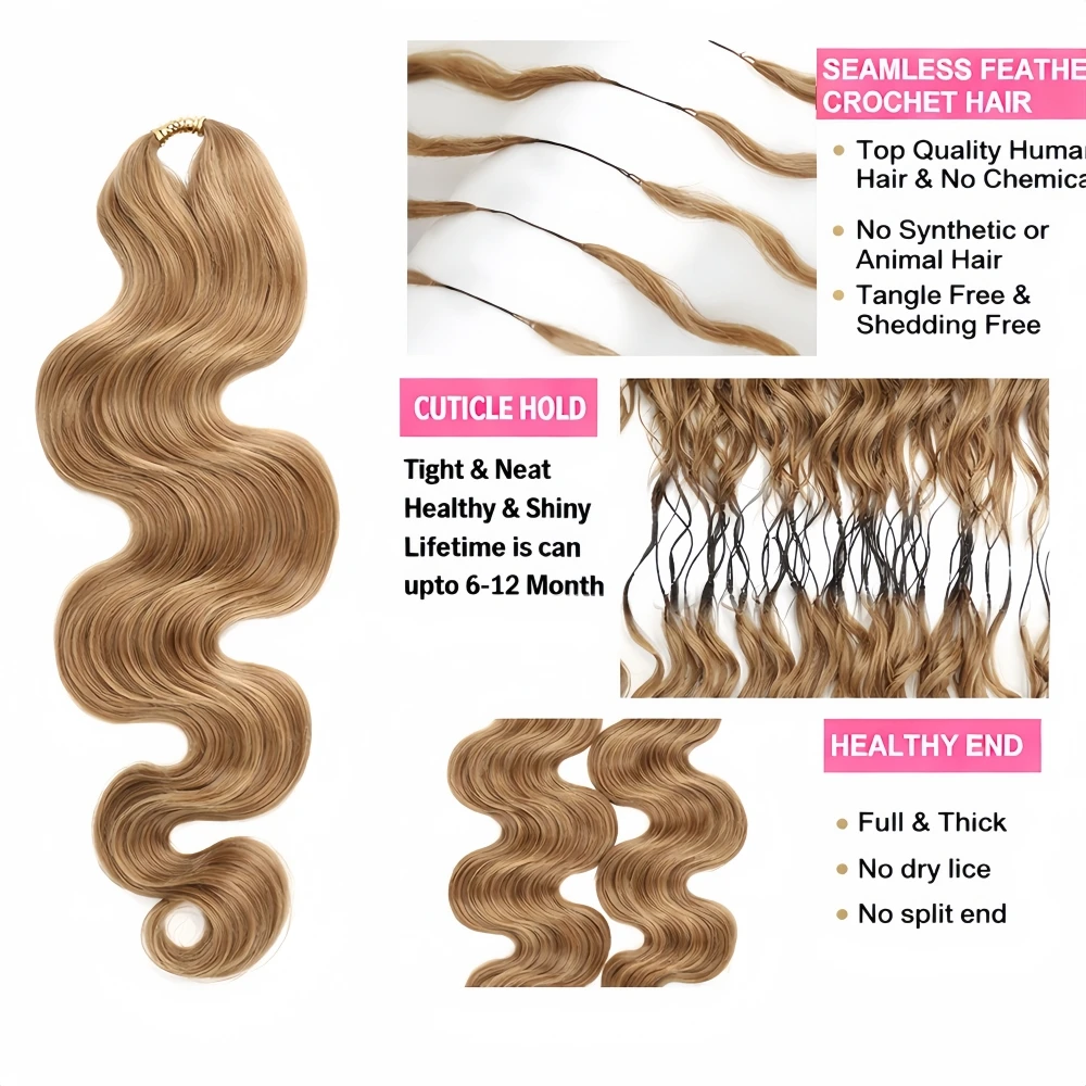 Reusable Knotless #27 Honey Blonde Highlight Crochet Bulk Human Hair for Boho Braids Body Wave Human Hair Bundles Extensions