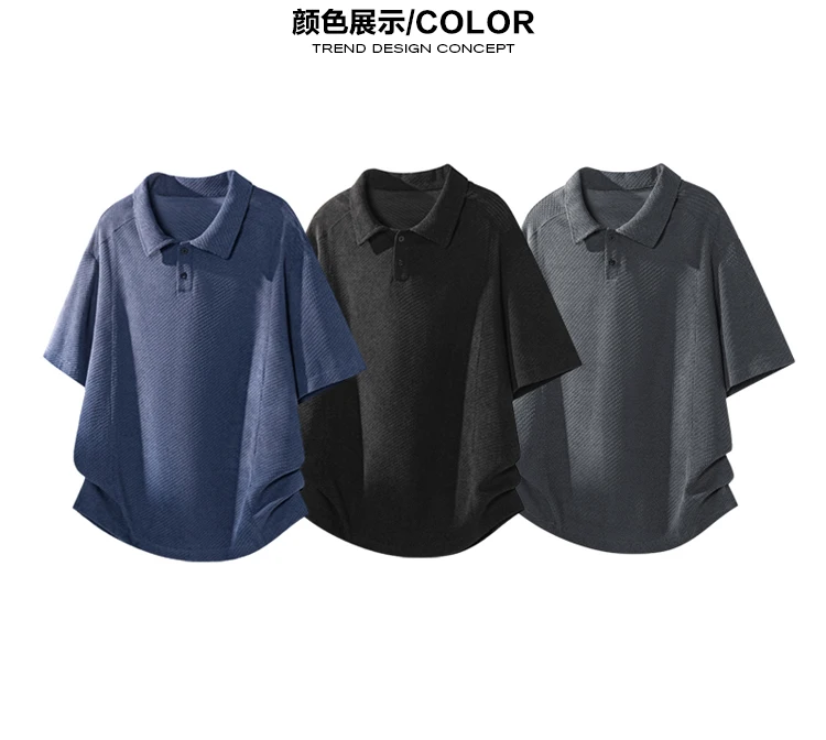 Herren Oversized Polo Kurzarm-Oberteil mit Wabenstruktur, Reverskragen für Freizeit, Pendeln und Alltag – Detail 4