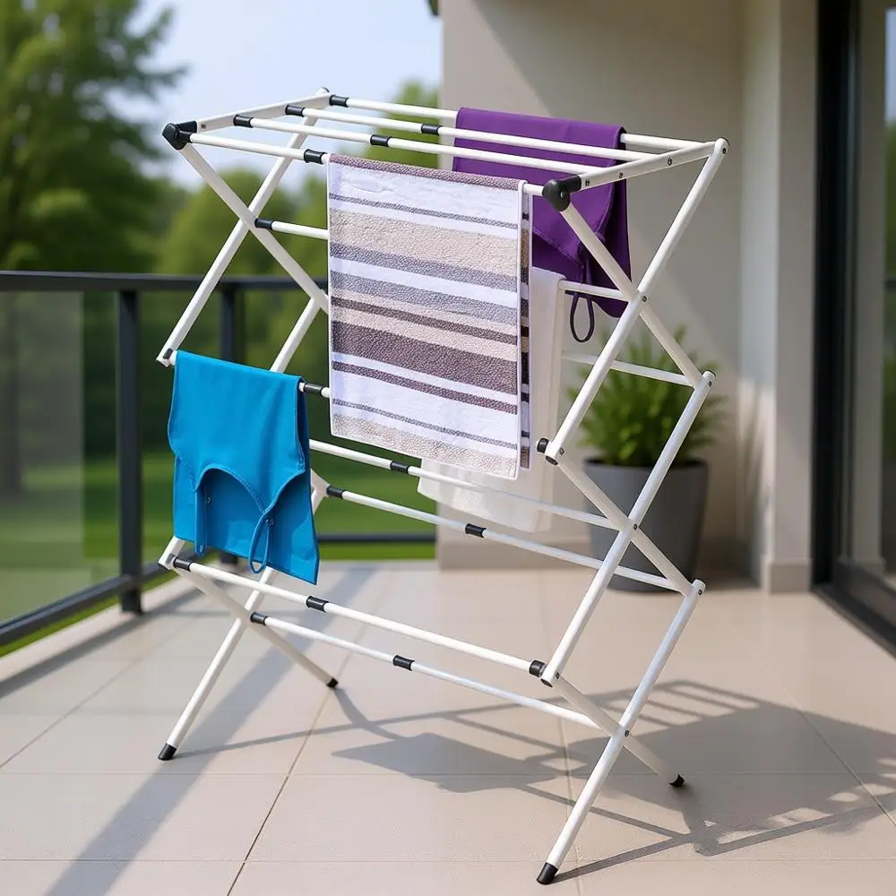 

3 Tier Expandable Collapsing Laundry Rack, Air Drying Clothing, Space Saving Heavy Duty Lightweight Metal Drying Rack (White)
