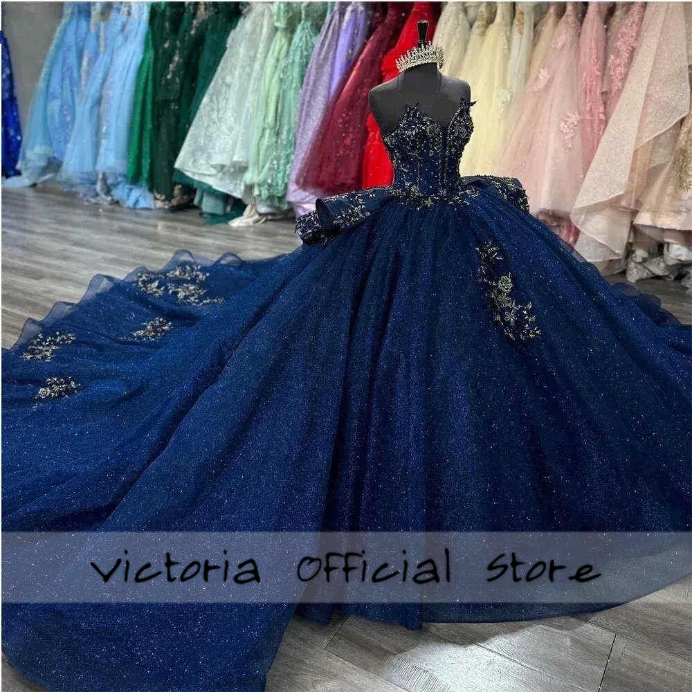 Vestido de baile azul marino con cuentas de cristal para quinceañera, traje de quinceañera mexicana, para ocasiones formales, dulce 16, 2024