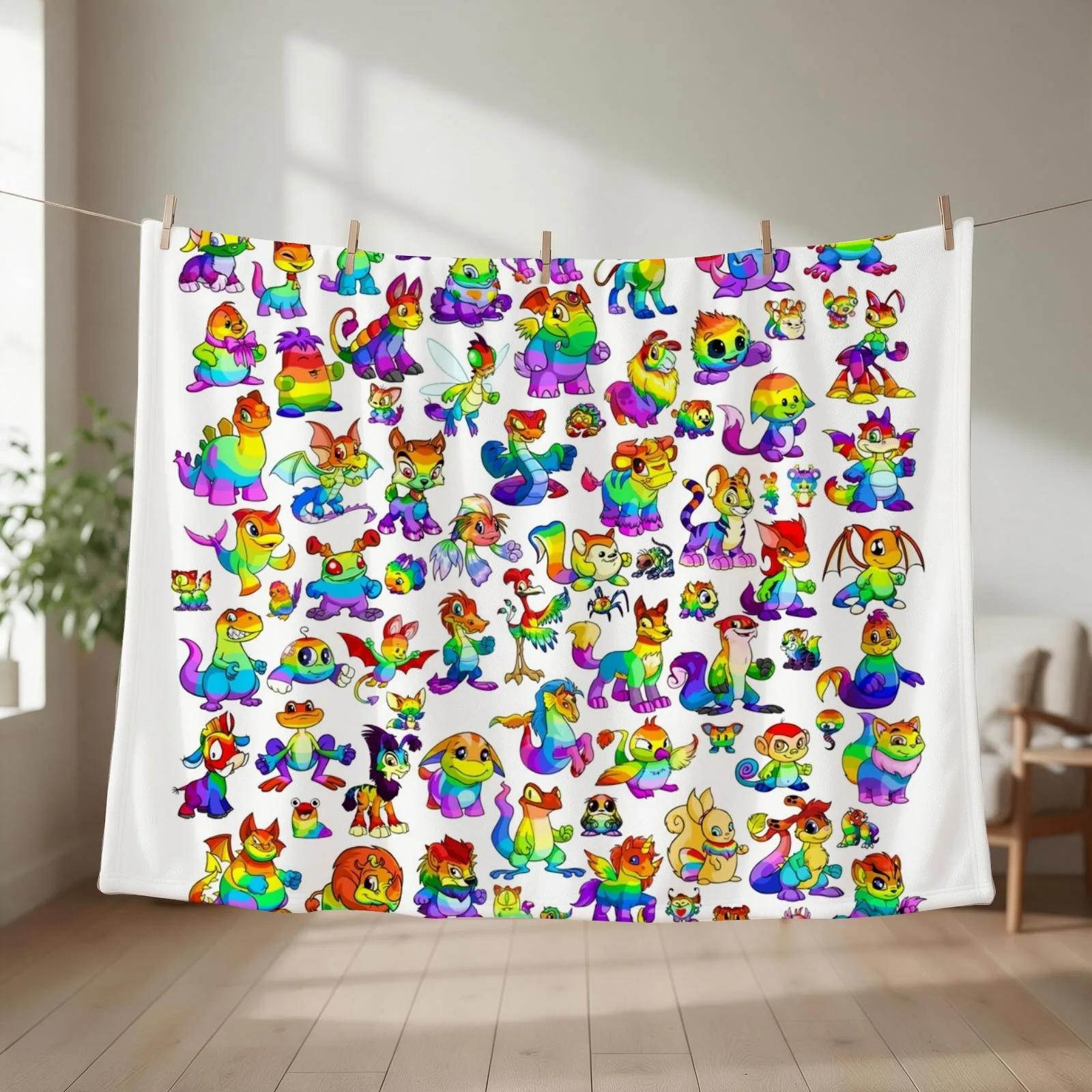 Rainbow Neopets Collage Throw Blanket couch cozy soft plush fuzzy picnic outdoor blanket