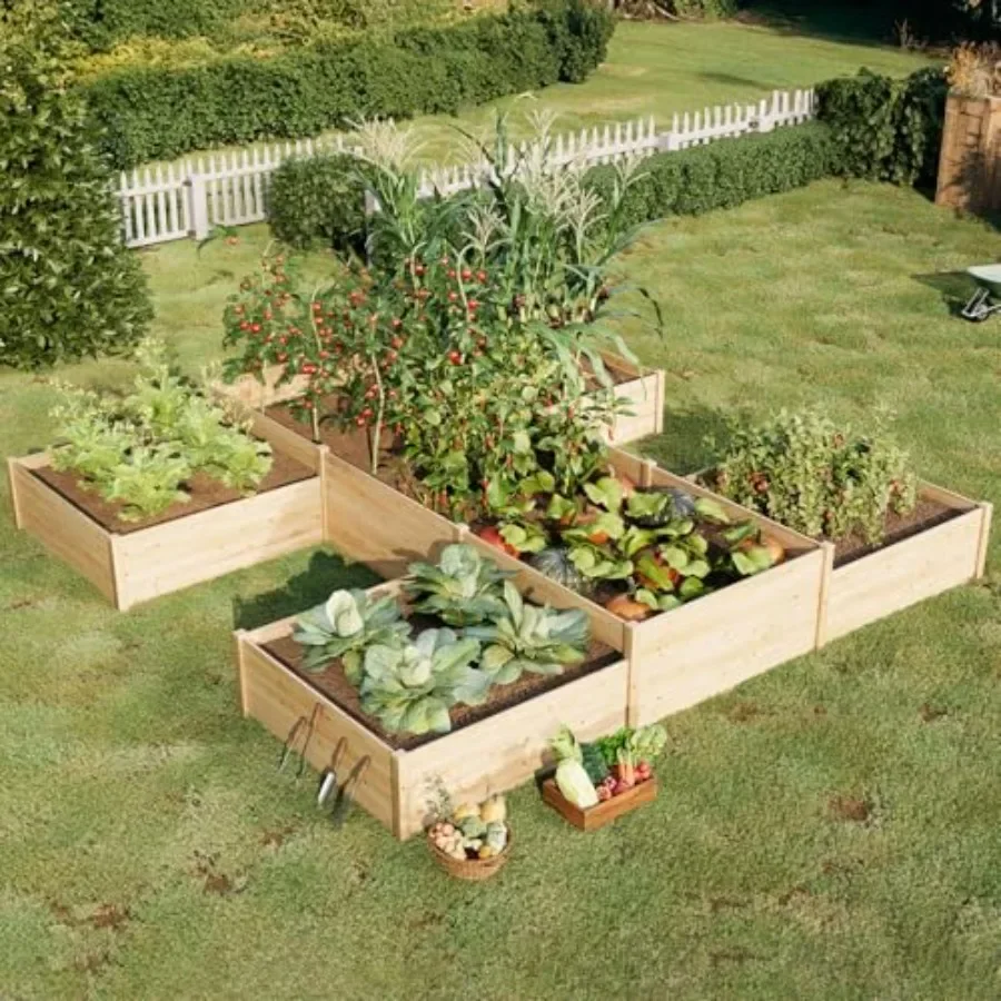 Double-Layer Raised Garden Bed, H-Shaped Planter Box, 12x12x2ft