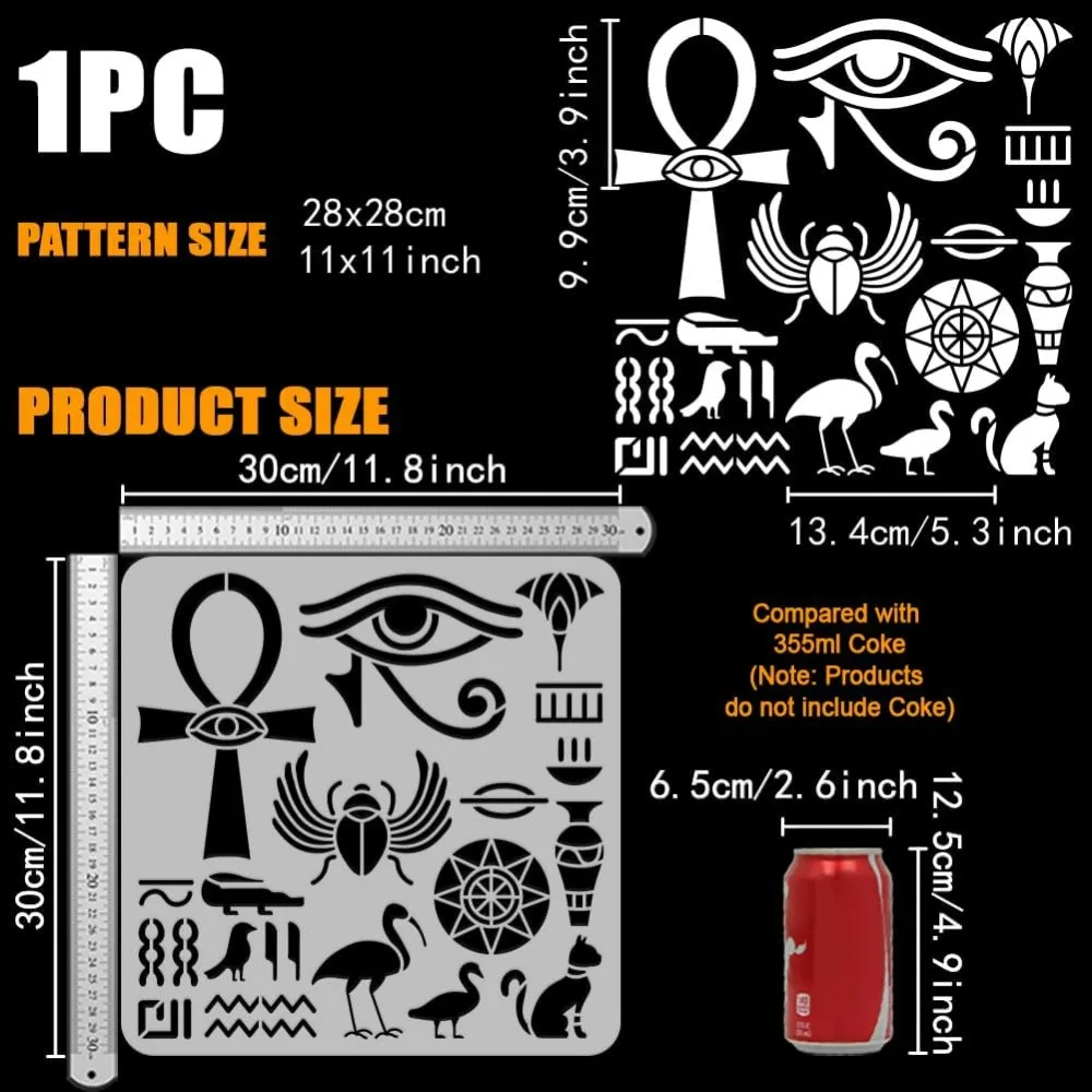 Egypt Symbols Stencil for Painting 11.8x11.8 inch Egypt Ankh Stencil The Eye of Horus Stencil Egyptian Signs Pattern