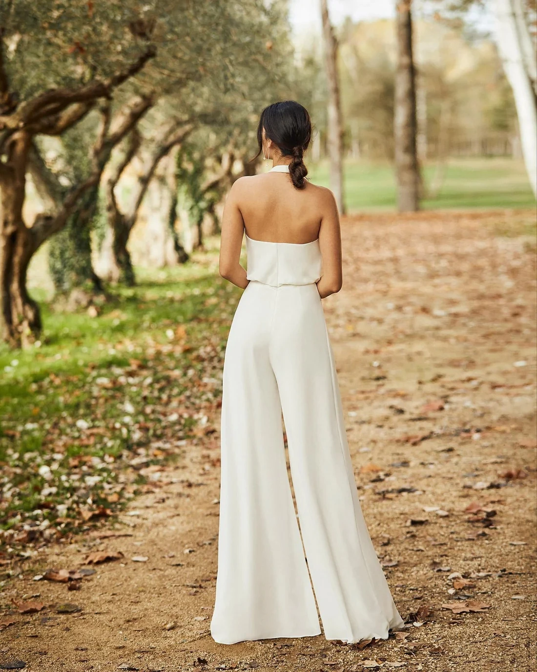 Backless Chiffon Macacão De Casamento, A linha Halter Gown, Vestidos De Casamento, Boho Vestido De Noiva