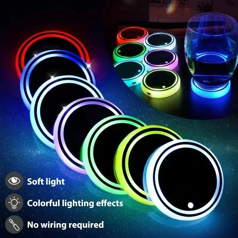7 Colors Car Coasters Car Cup Holder Intelligent Sensing Neon Lamp LED Light Mats Bottle Light Sensor Atmosphere Car Accessories
