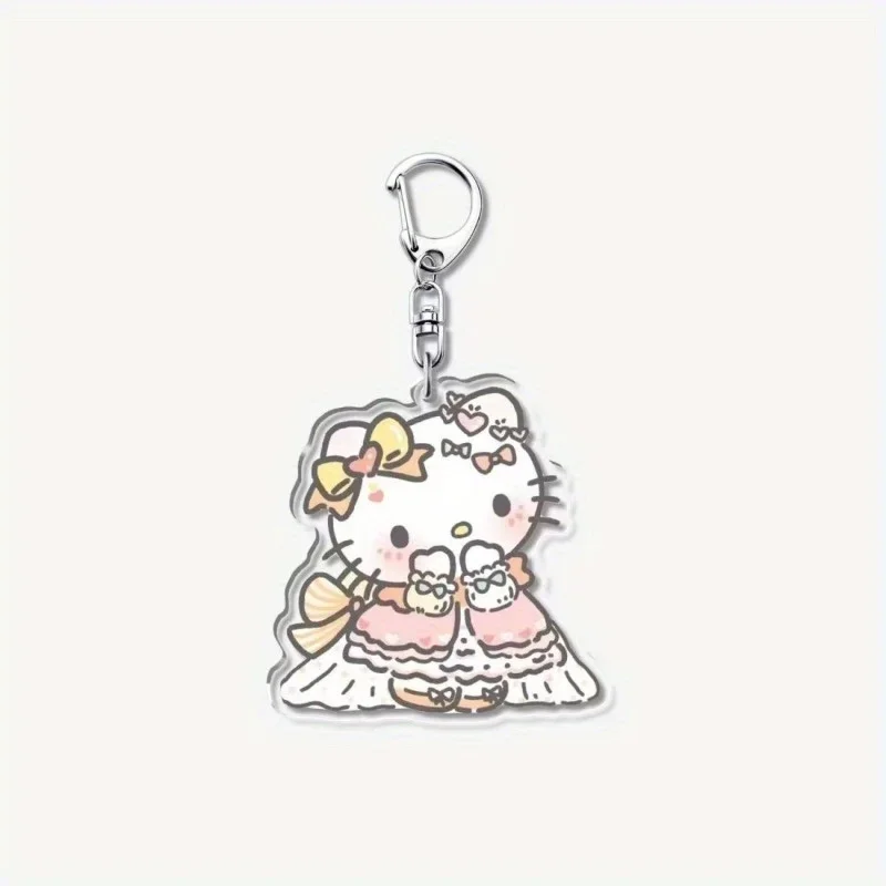2PCS Hello Kitty Prinses Prins Koppels Anime Figuren Acryl Sleutelhanger Leuke Cartoon Paar Kuromi Baku Sleutelhanger Hanger Geschenken