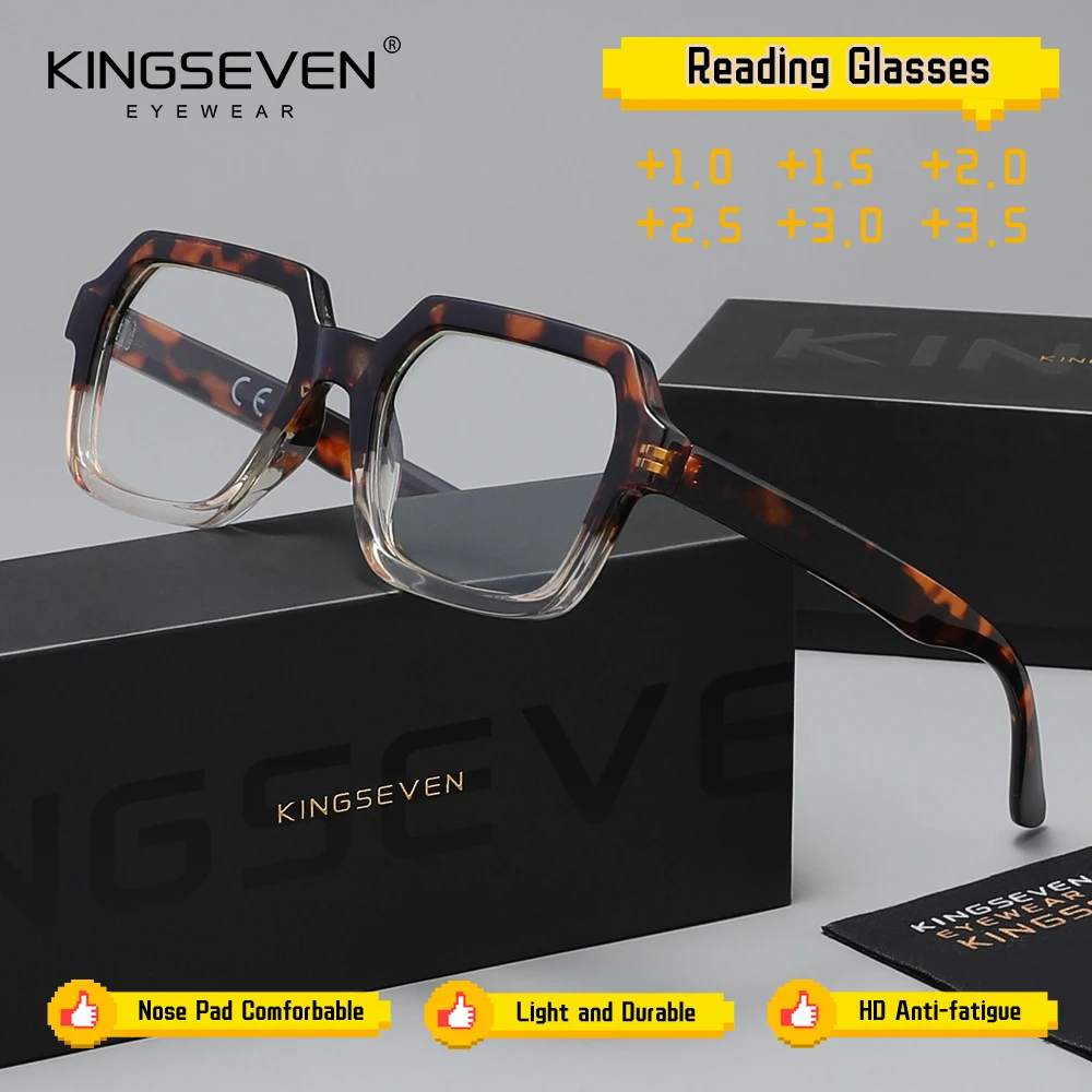 

KINGSEVEN Trendy Reading Glasses Square Frame Women Optical Lens 1.0~ 3.5 Anti Blue Ray Presbyopia Glasses Leopard Eyewear