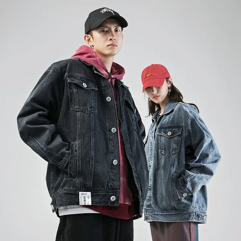 

Новые мужские джинсовые куртки, потертое пальто с отложным воротником, однобортное пальто с длинными рукавами, кардиган с карманами, повседневное потертое пальто